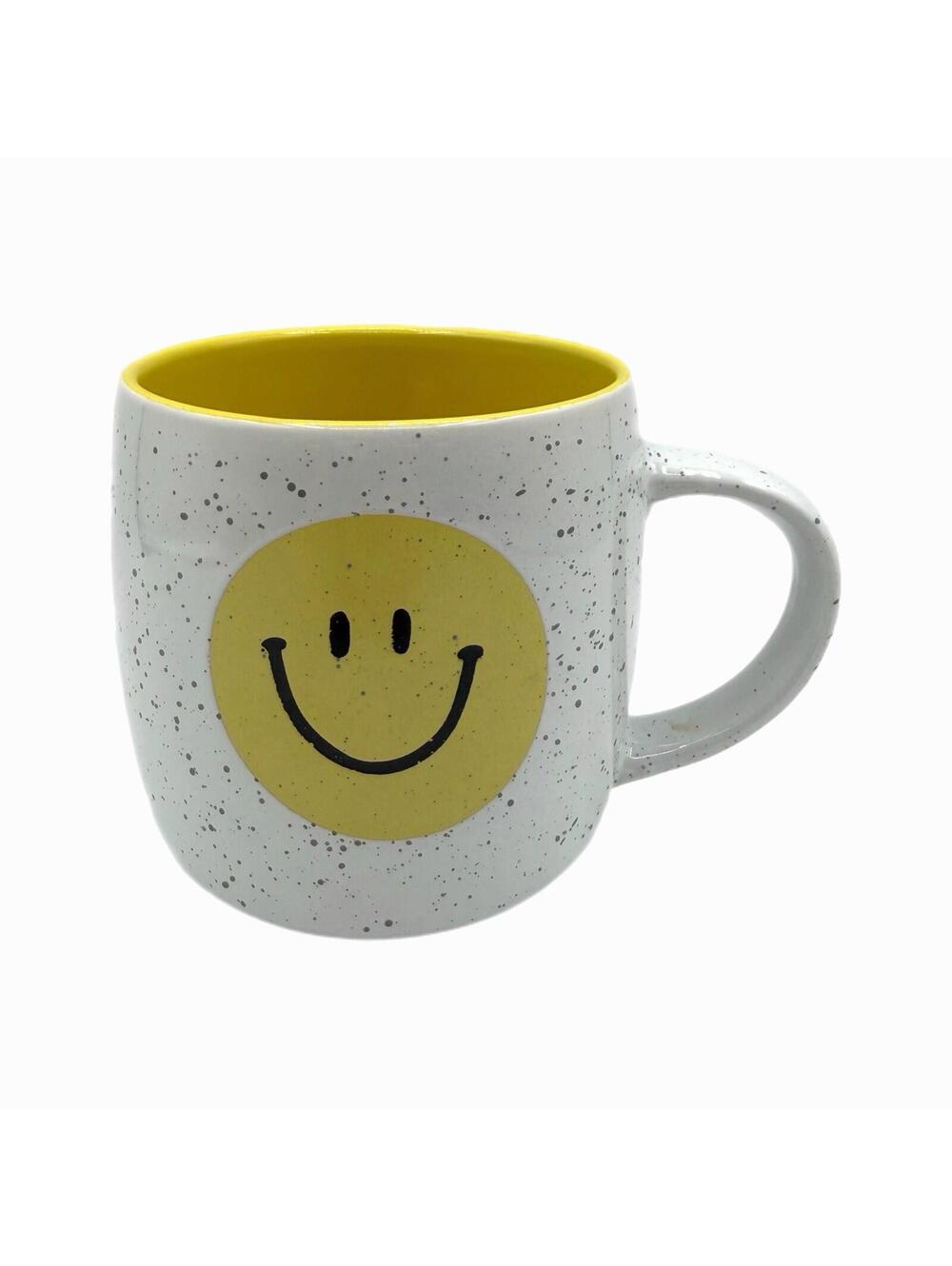 World Market White & Yellow Speckled Smiley Face Coffee Mug